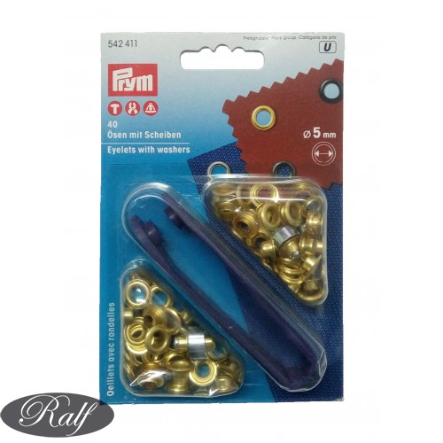 Set ocheti cu dispozitiv de atasare, culoare auriu, 5 mm - Prym 542411